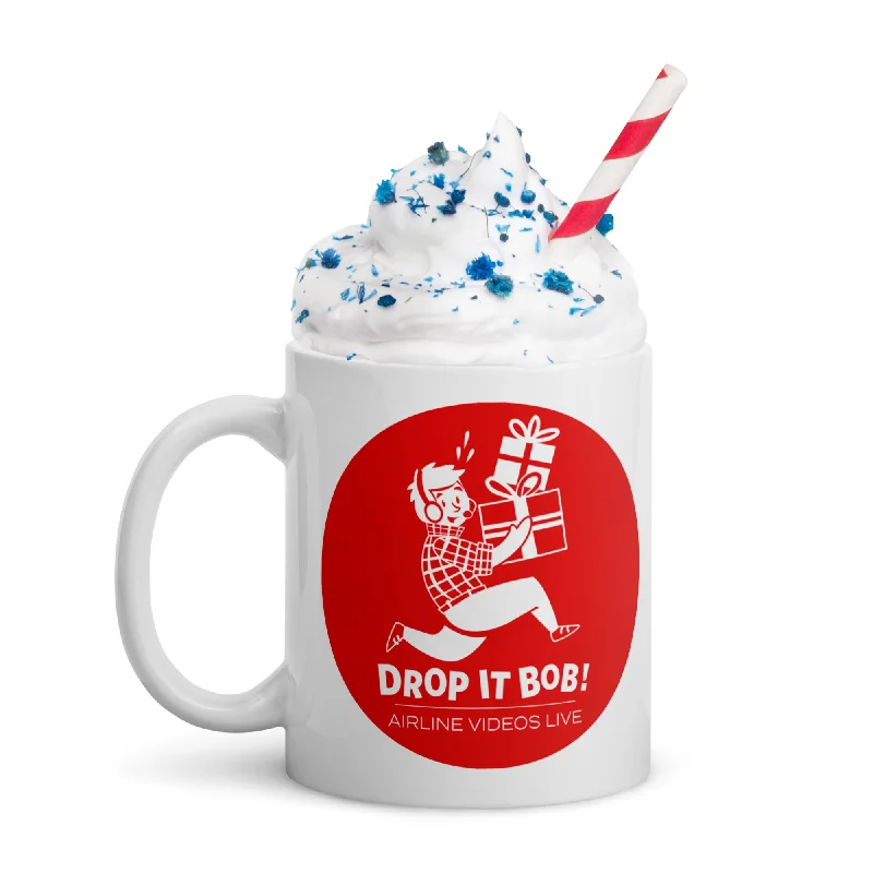 Luxury gold-rimmed tumblers-DROP IT BOB! (RED) White glossy mug