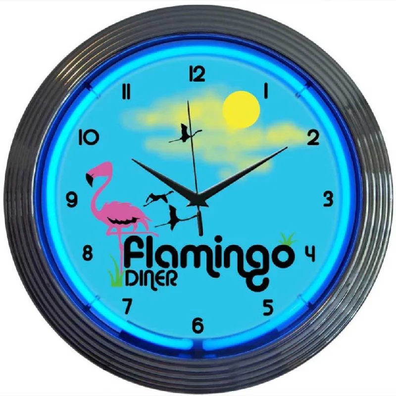 Elegant bronze accent mirrors-Flamingo Diner Neon Clock