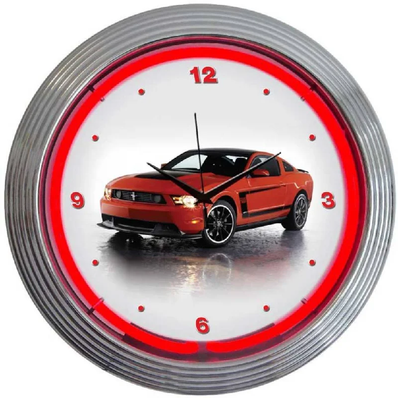 Sleek metal wall planters-Ford Mustang Boss 302 Neon Clock