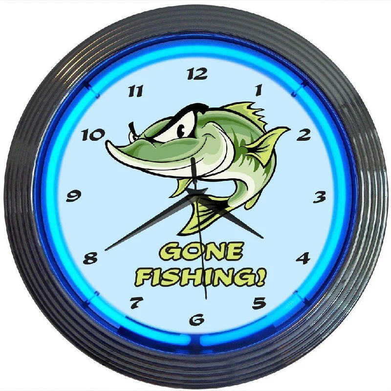 Bold green picture frames-Gone Fishing Neon Clock