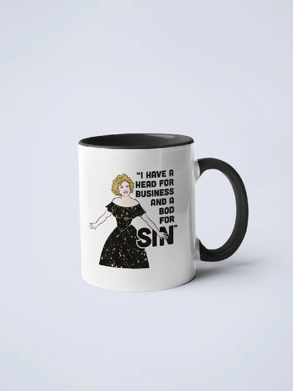 Quirky slogan coffee mugs-Head For Business & Bod For Sin Ceramic Mug