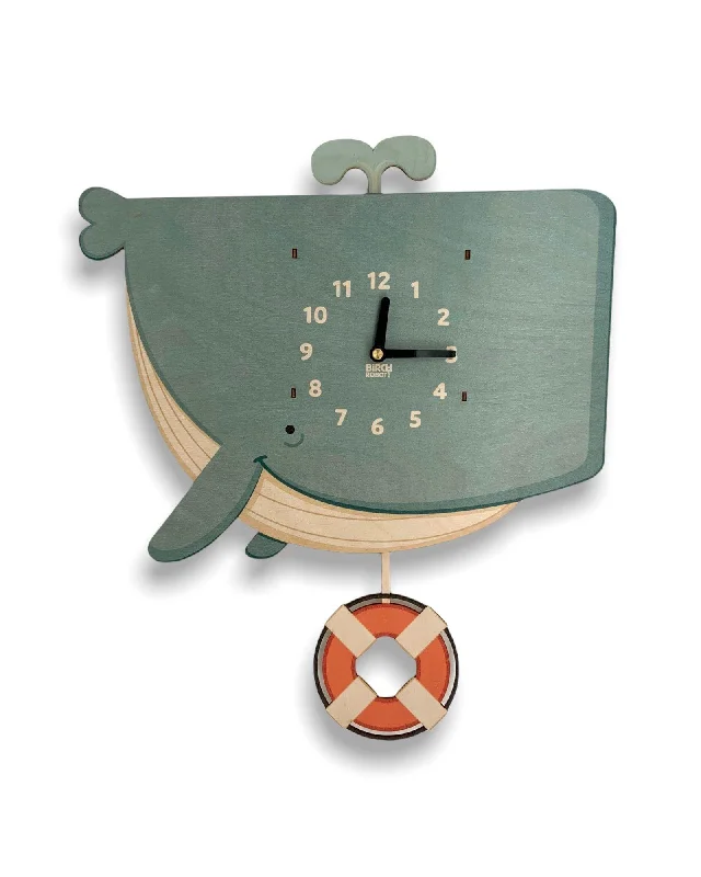 Hand-painted wooden figurines-Humphrey the Whale Pendulum Clock