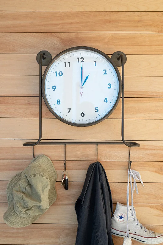 Modern minimalist sculptures-Kalalou CLA1256 Clock with Coat Hooks