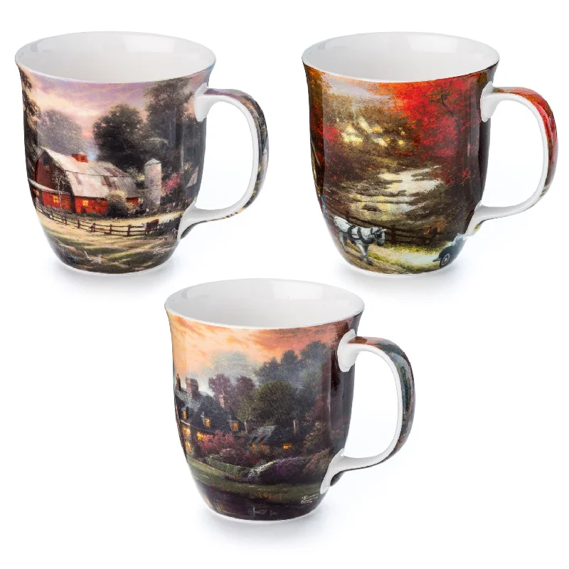 Portable bamboo water mugs-Kinkade 'Country Home' 3 Mug Bundle