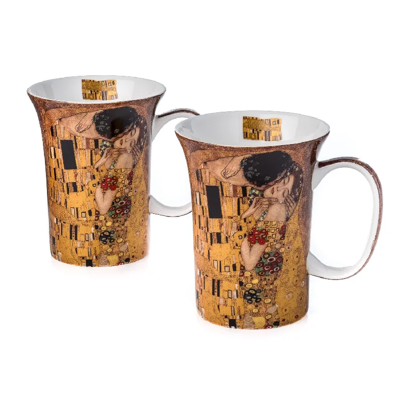 Sleek aluminum water mugs-Klimt The Kiss set of 2 Mugs