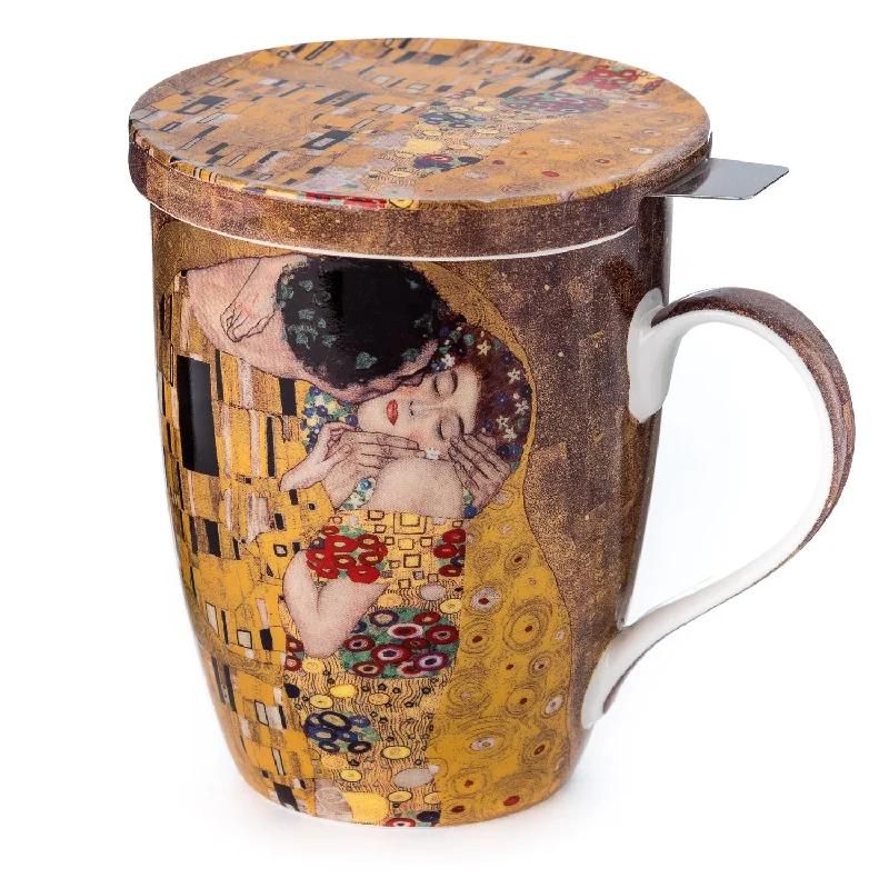 Stackable acrylic coffee cups-Klimt The Kiss Tea Mug W/Infuser and Lid