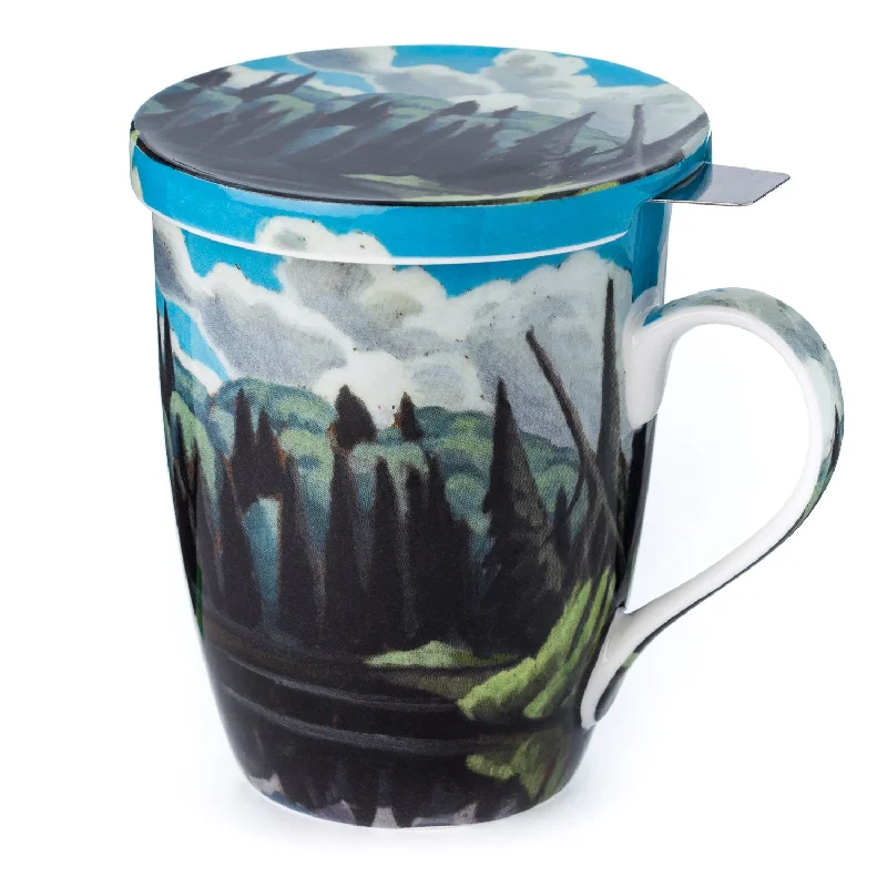 Elegant bronze-rimmed teacups-Harris Lake in Algonquin Park Tea Mug w/ Infuser and Lid