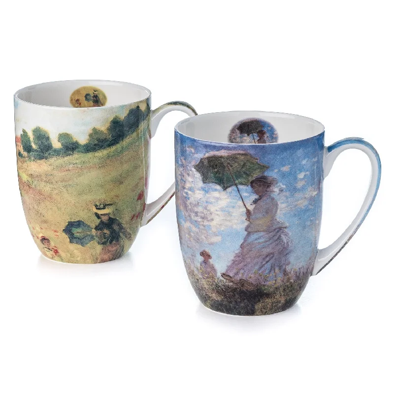 Sleek aluminum water mugs-Monet Scenes With Women Mug Pair