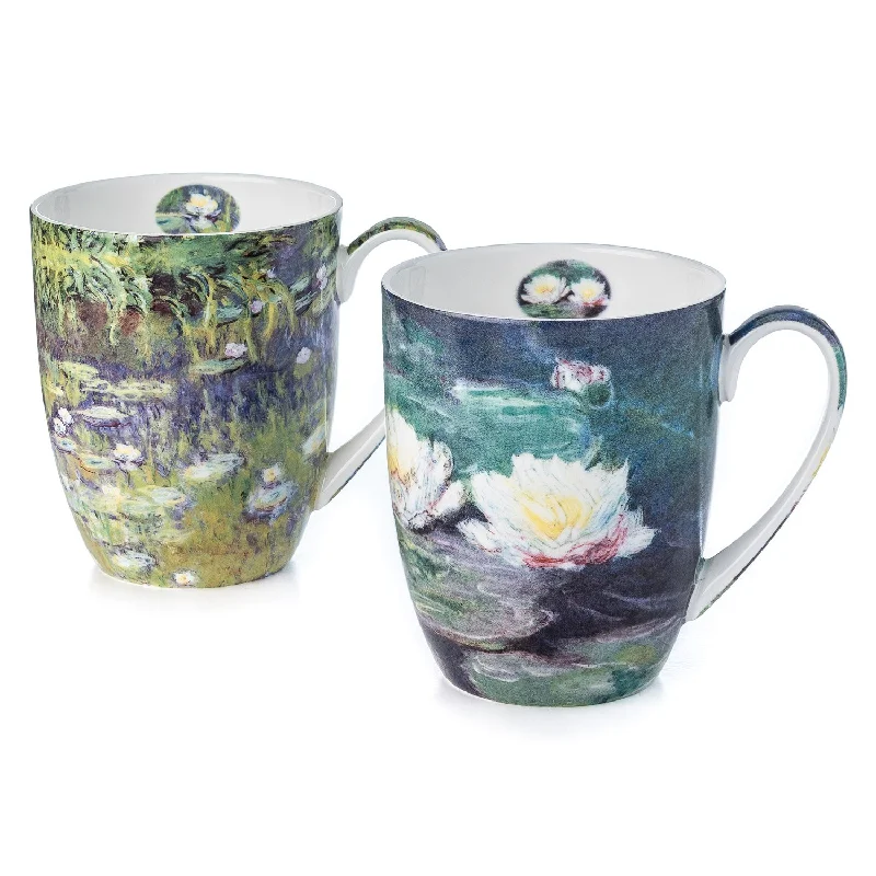 Durable enamel travel cups-Monet Water Lilies Mug Pair