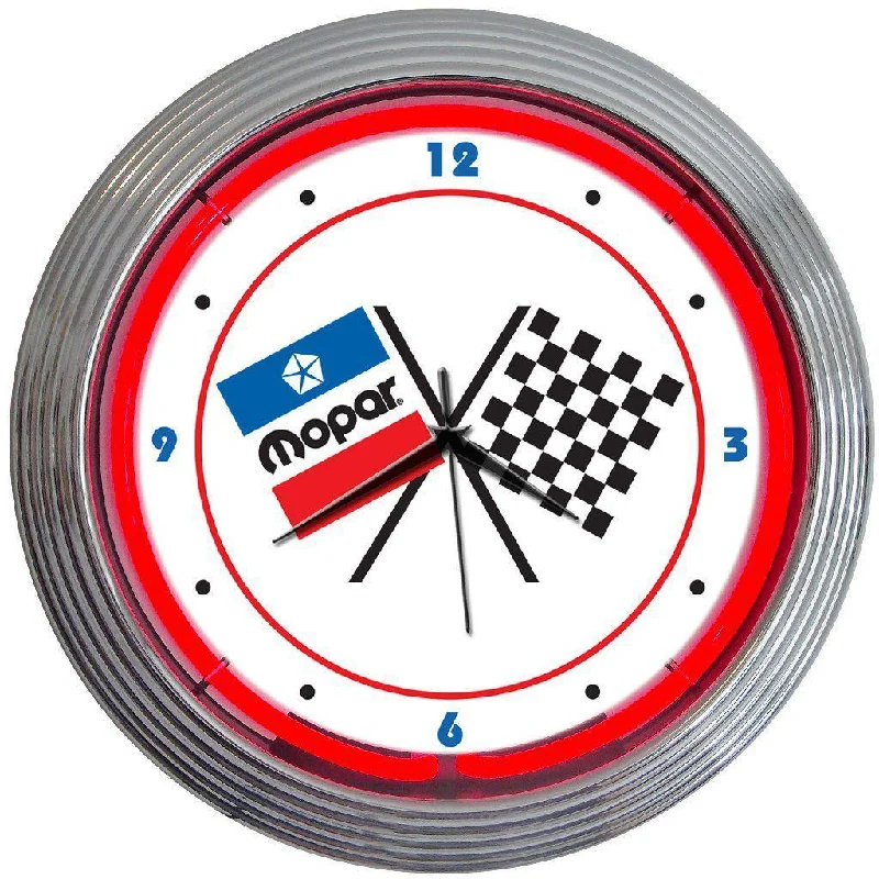 Modern abstract area rugs-Mopar Checkered Flag Neon Clock