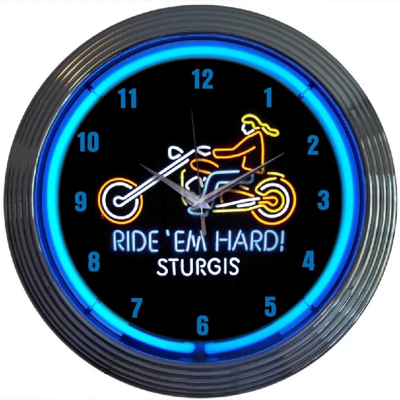 Designer glass table vases-Motorcycle Sturgis Neon Clock