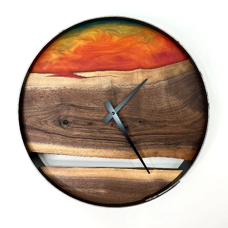 Modern abstract wall shelves-*NEW // 14” Black Walnut Live Edge Wood Wall Clock ft. Sunrise Epoxy Inlay