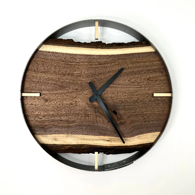 Elegant stone table coasters-*NEW // 18” Black Walnut Live Edge Wood Wall Clock