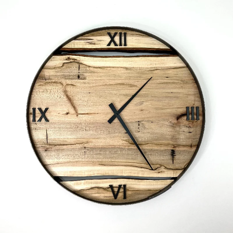 Retro bamboo throw pillows-*NEW // 21” Ambrosia Maple Live Edge Wood Clock