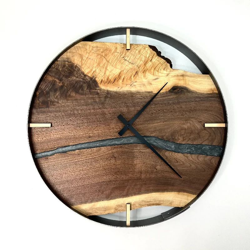 Vintage copper accent lamps-*NEW // 21” Black Walnut Live Edge Wood Clock ft. Silver Epoxy Inlay