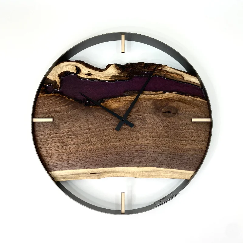 Luxury linen table lamps-*NEW // 21” Black Walnut Live Edge Wood Clock ft. Reaper Epoxy Inlay