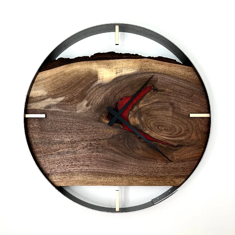 Vintage polka dot pillows-*NEW // 21” Black Walnut Live Edge Wood Clock ft. Red Epoxy Inlay