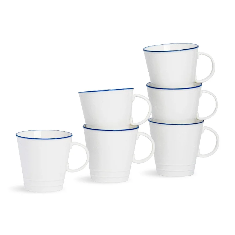 Minimalist porcelain latte cups-350ml Farmhouse White Porcelain Coffee Mugs - Pack of Six - By Nicola Spring