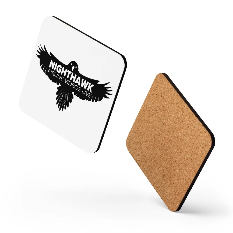 Glossy black ceramic tumblers-NIGHTHAWK (WHITE) Cork-back coaster