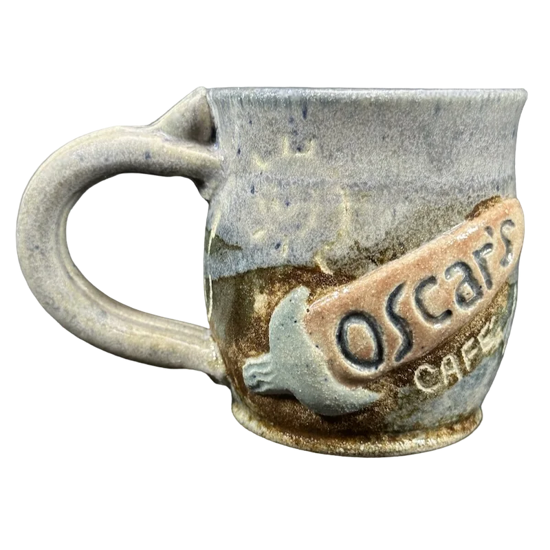 Classic red coffee mugs-Oscar's Cafe Zion National Park Pat & Olin Powers Signed Pottery Mug