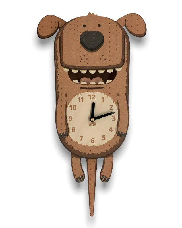 Minimalist rattan wall art-Pee-wee the Dog Pendulum Clock