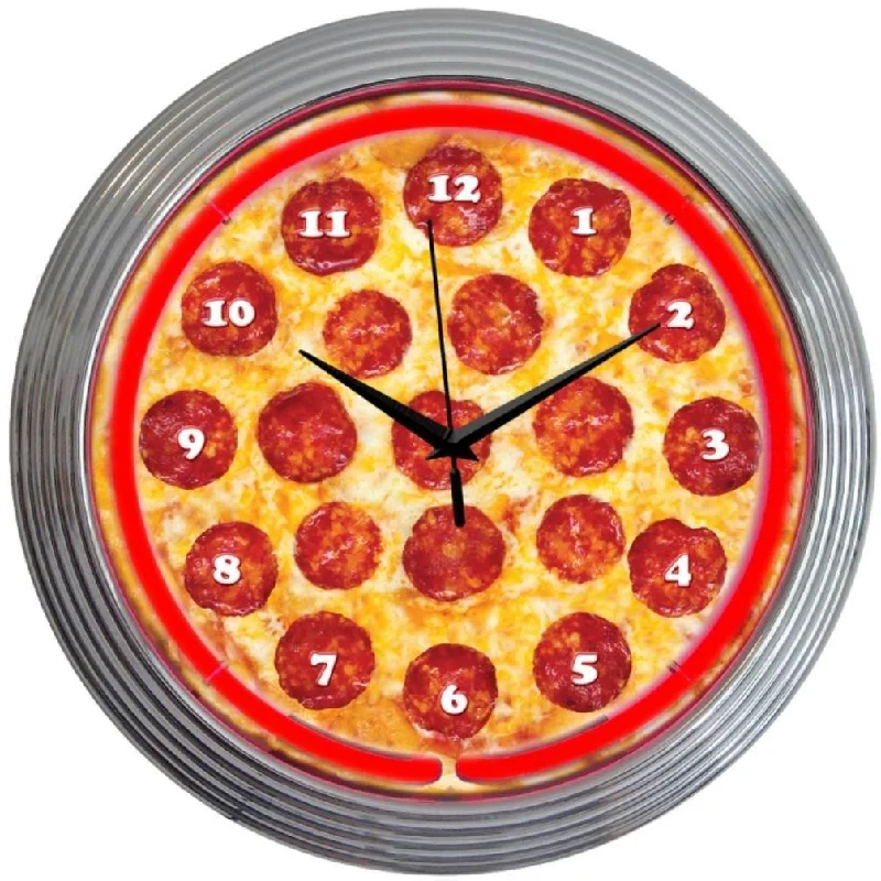 Sleek circular wall clocks-Pizza Neon Clock