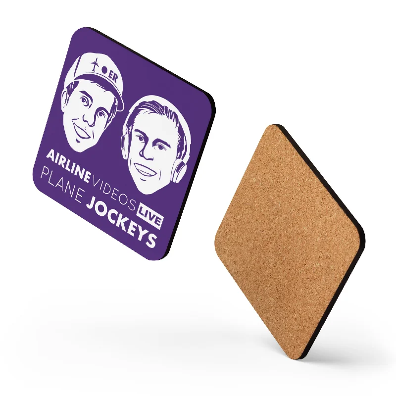 Eco-friendly glass coffee cups-PLANE JOCKEYS (PURPLE) Cork-back coaster