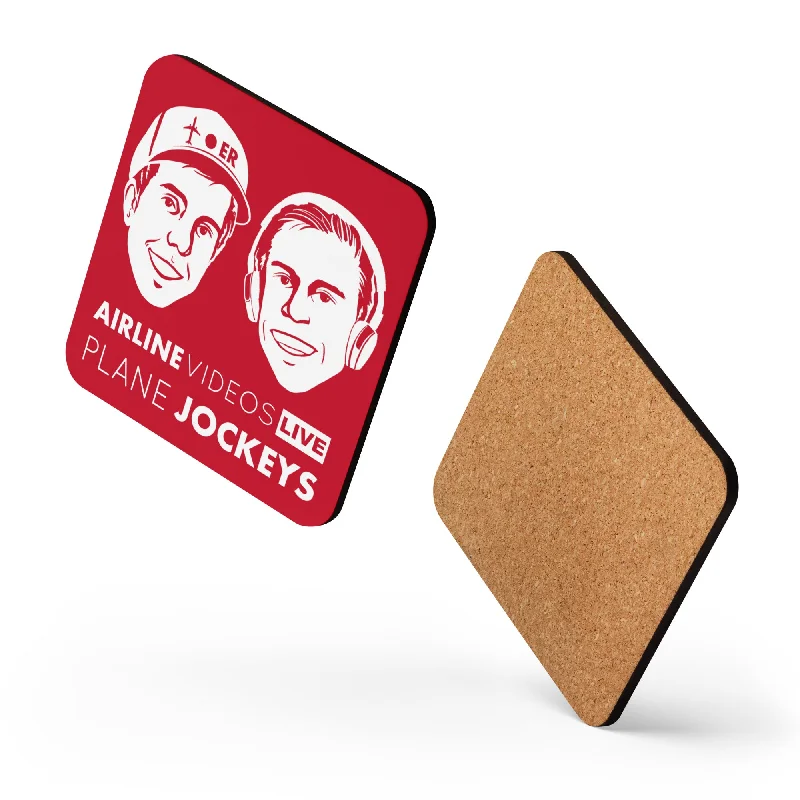 Luxury gold-rimmed tumblers-PLANE JOCKEYS (RED) Cork-back coaster