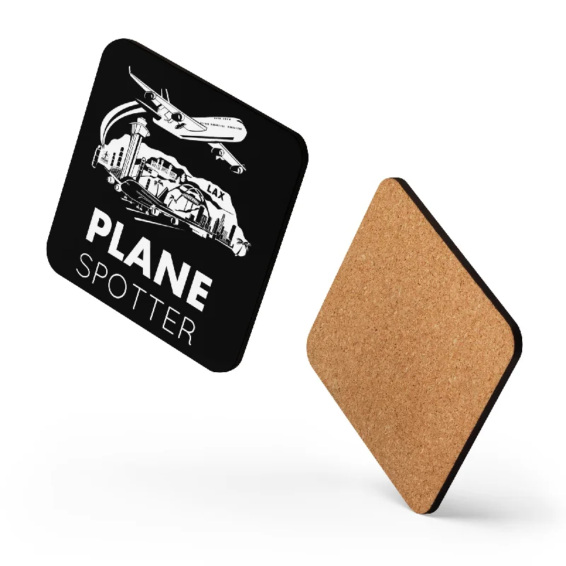 Large ceramic latte mugs-PLANE SPOTTER (BLACK) Cork-back coaster