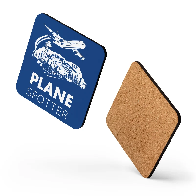 Handmade ceramic coffee mugs-PLANE SPOTTER (BLUE) Cork-back coaster