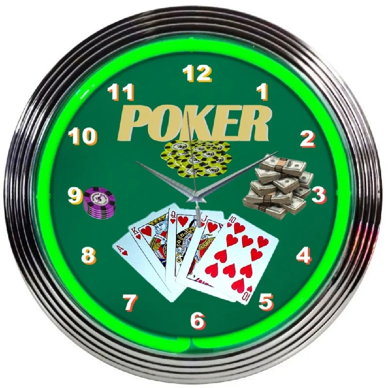 Minimalist bamboo candle trays-Poker Green Neon Clock