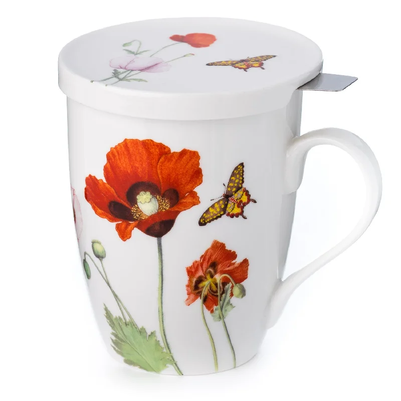 Rustic wooden beer mugs-Poppies Tea Mug w/ Infuser and Lid