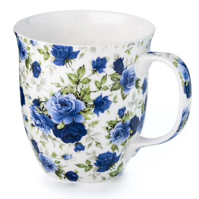 Engraved stainless steel tumblers-Chintz Dark Blue Roses Java Mug