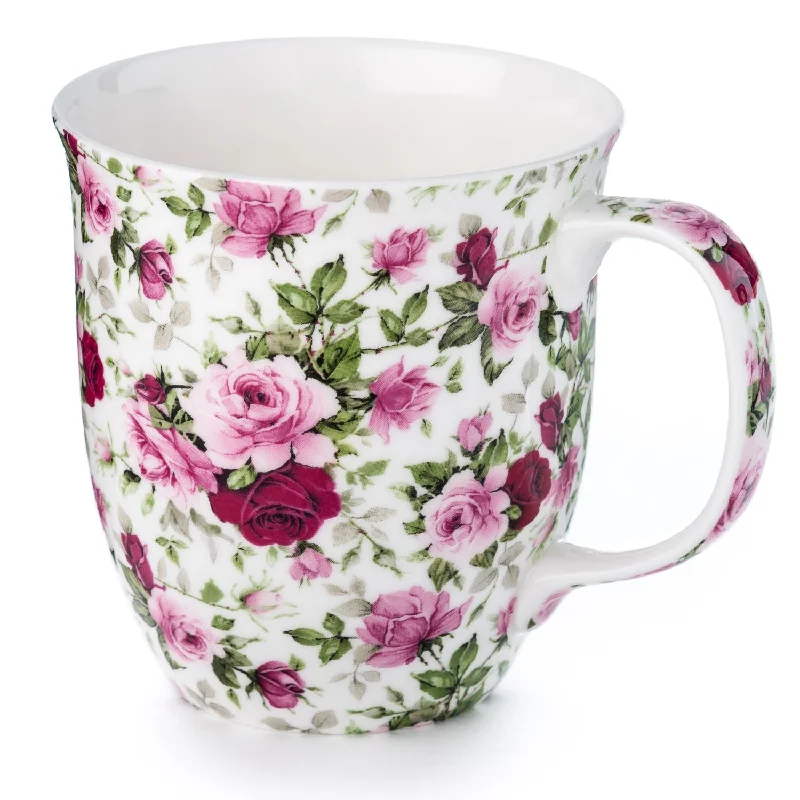 Sleek aluminum water mugs-Chintz Red & Pink Roses Java Mug