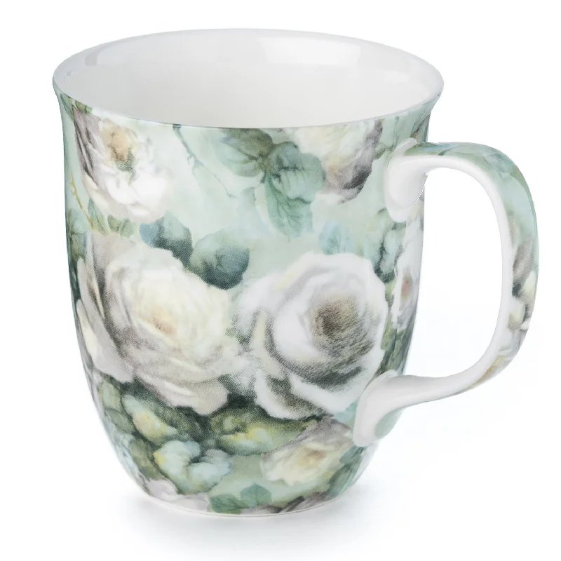 Lightweight aluminum camping cups-Chintz White Roses Java Mug