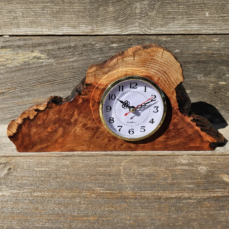 Floral embroidered wall hangings-Redwood Burl Clock Table Shelf Mantle Desk Office Gifts for Men #654 Sitting Wood Christmas Gift Handmade