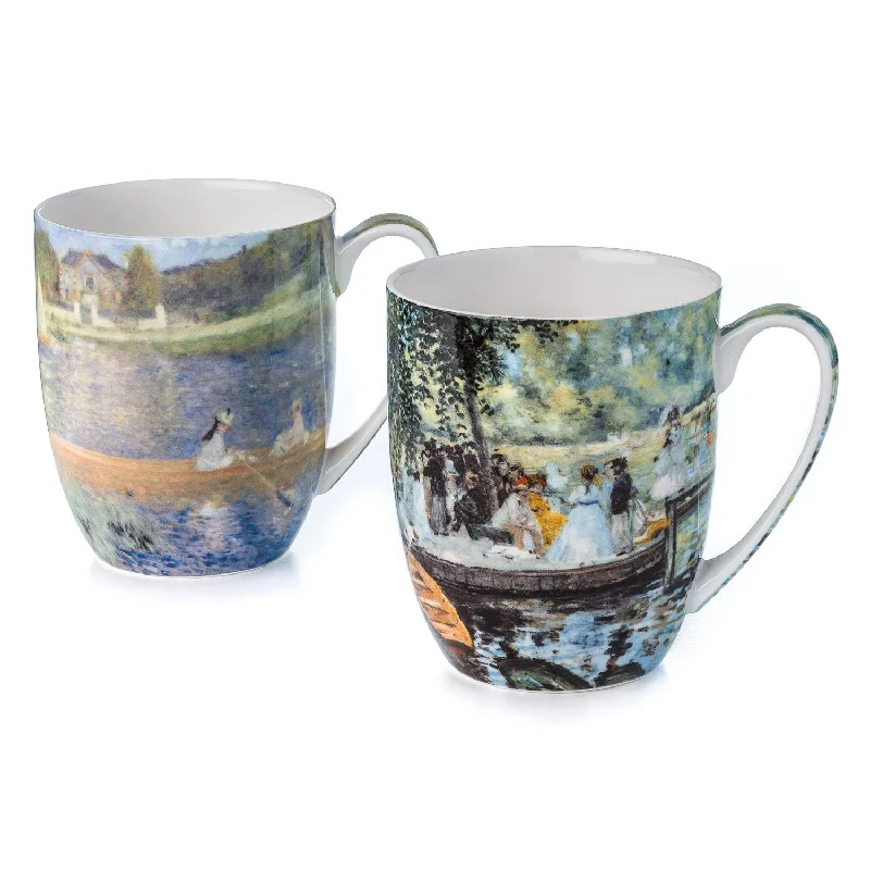 Elegant crystal juice glasses-Renoir Boating Scenes Mug Pair