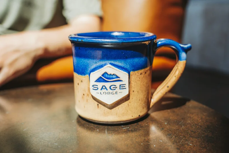 Engraved stainless steel tumblers-Sage Lodge Mountain Arts Ceramic Mug