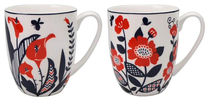 Retro floral coffee cups-Scandinavian Flowers Mug Pair