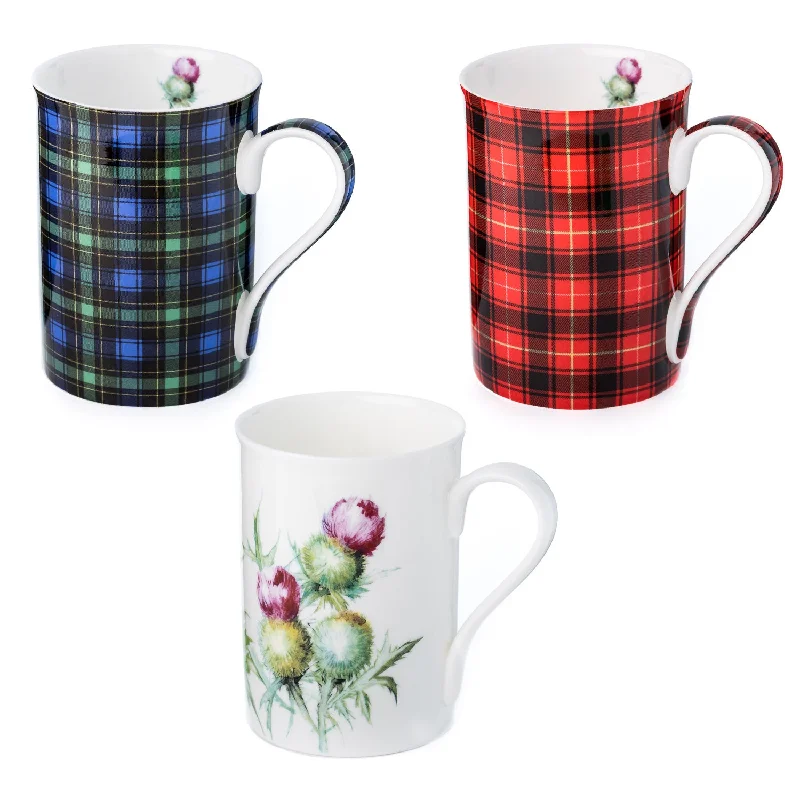 Handcrafted clay water cups-Scotland Thistle Collection 3 Mug Bundle