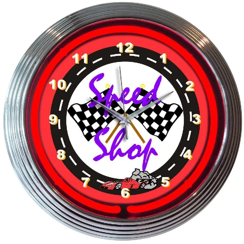 Luxury glass wall decor-Speed Shop Neon Clock