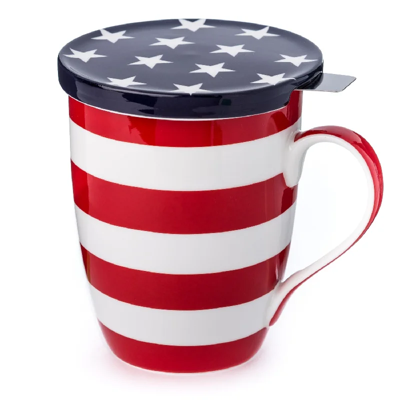 Heavy glass beer tumblers-Stars & Stripes Tea Mug w/Infuser & Lid