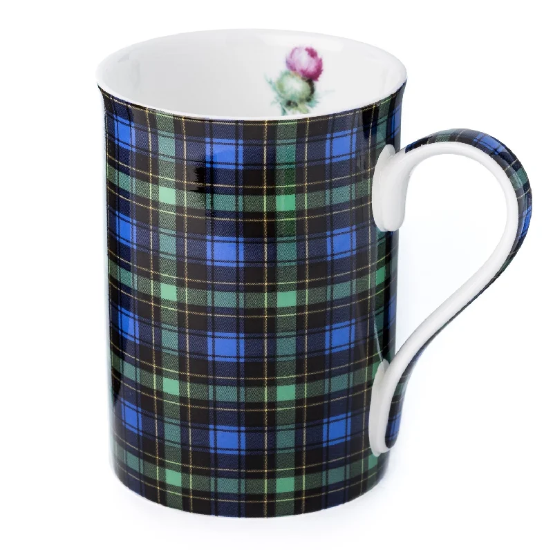 Frosted glass coffee tumblers-Tartan & Thistle Green Classico Mug