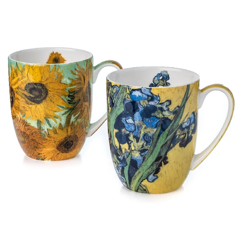 Outdoor ceramic drinking mugs-Van Gogh Flowers Mug Pair