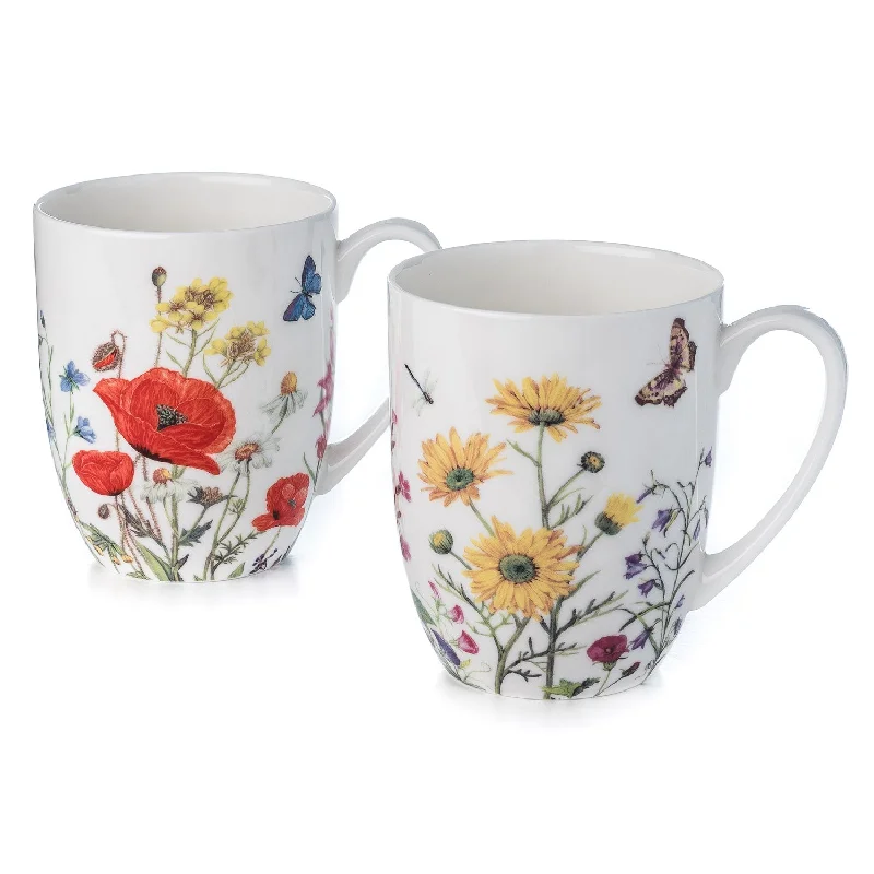 Luxury gold-rimmed tumblers-Wildflowers Mug Pair