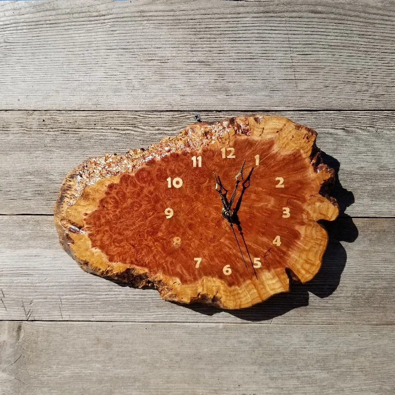 Sleek acrylic accent vases-Wood Wall Clock Redwood Clock Handmade Wall Hanging Rustic Wedding Gift Burl Live Edge #554 Anniversary Small Mini