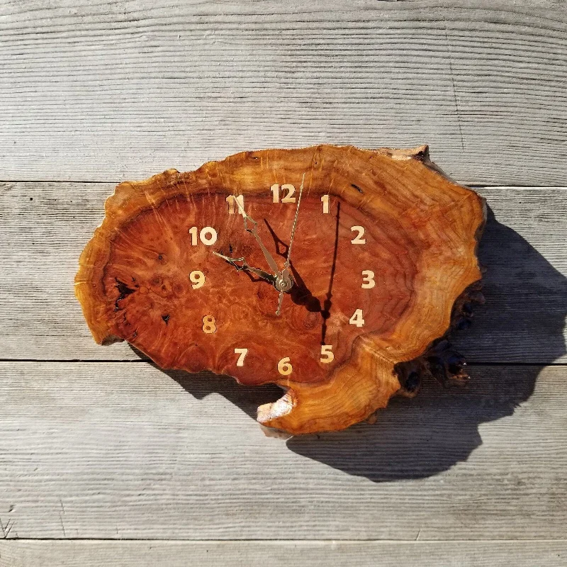 Modern stainless steel statues-Wood Wall Clock Redwood Clock Mini Handmade Wall Hanging Rustic Wedding Gift Burl Live Edge #557 Anniversary