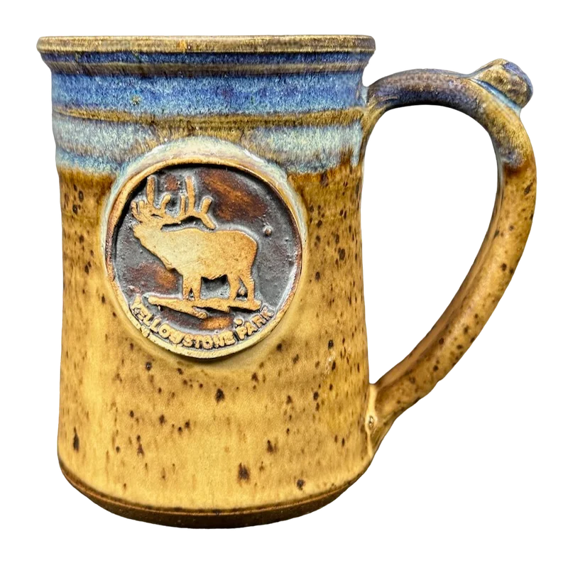 Luxury crystal drinking mugs-Yellowstone National Park Embossed Moose Signed Pottery Mug