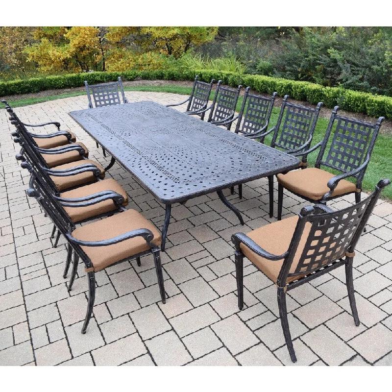 Sleek metal wall sculptures-13 pc Dining Set with Extendable Table and Sunbrella Cushioned Chairs