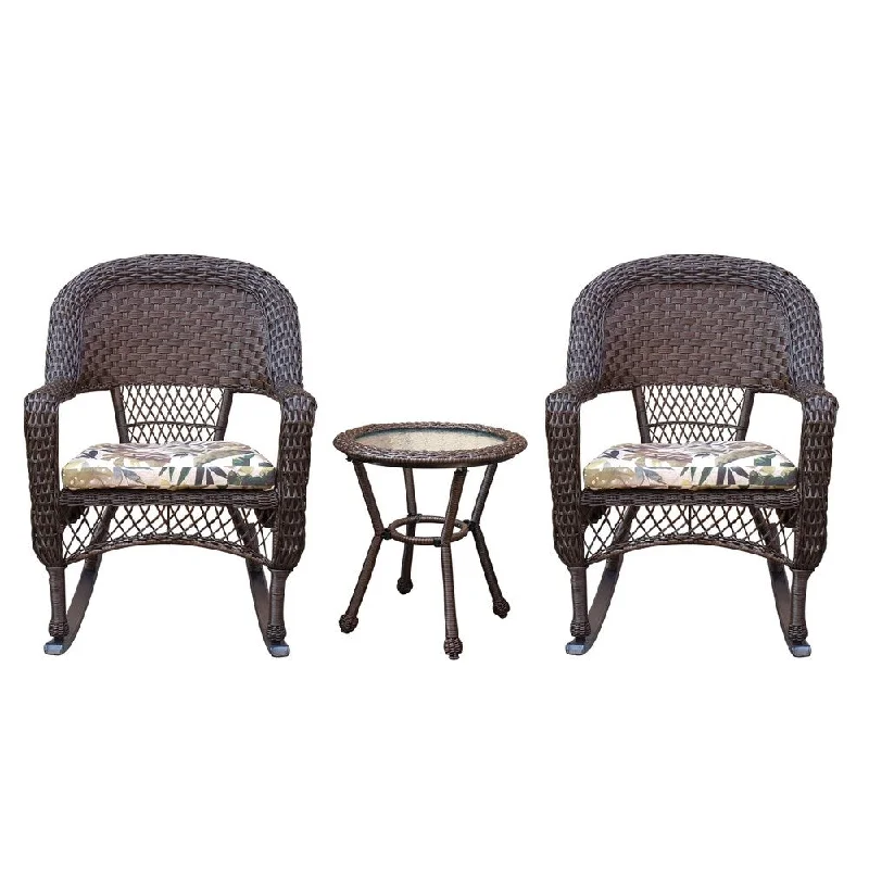 Hand-painted bamboo frames-3 Pcs Resin Wicker Rocker Set With Florals Cushion